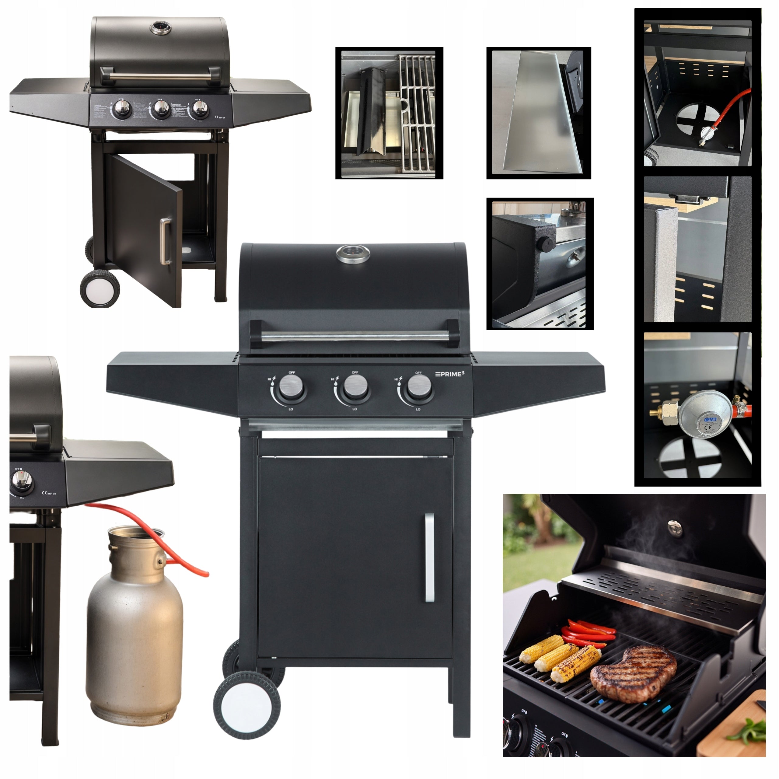 GAS GRILL 3 BURNERS 2 CAST IRON GRATES 7,2 kW THERMOMETER PRIME3 GGG31