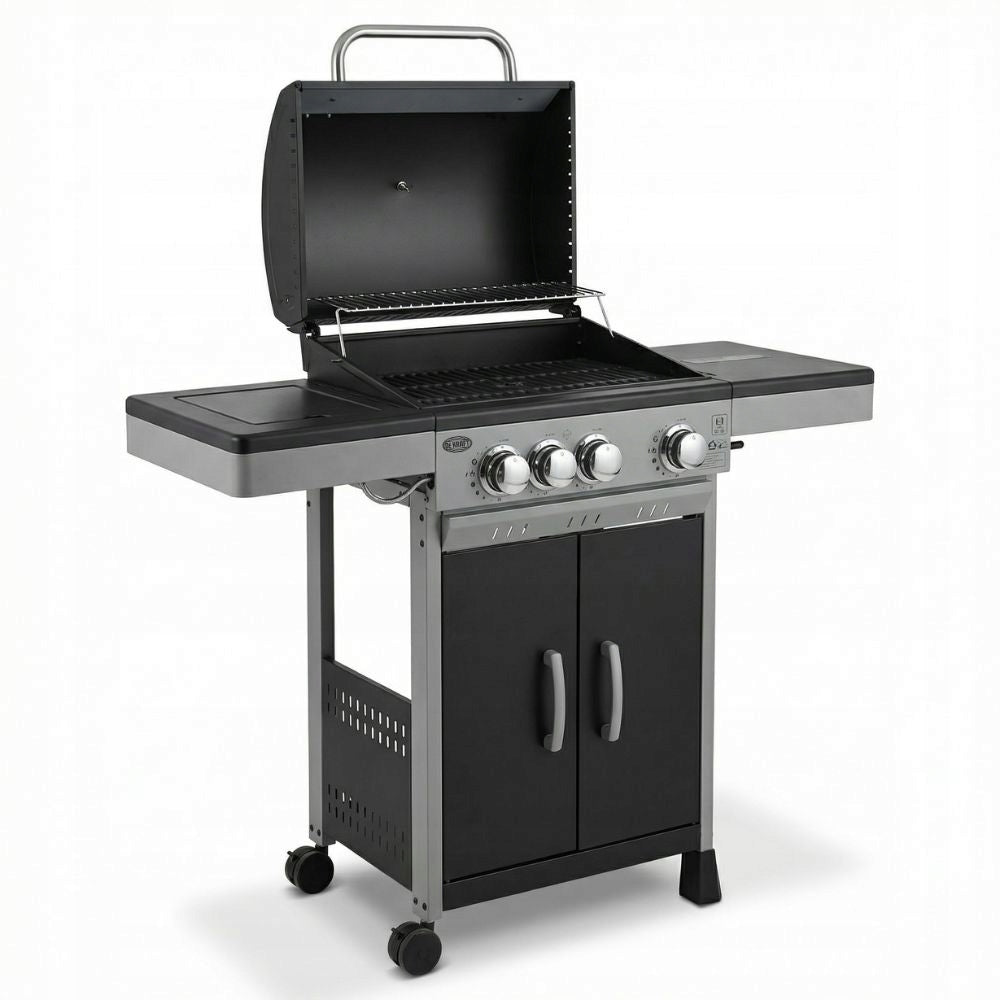 GAS GRILL DEKRAFT 3+1 BURNERS CAST IRON GRATE + COVER CYLINDER CABINET Grill width 113.4 cm