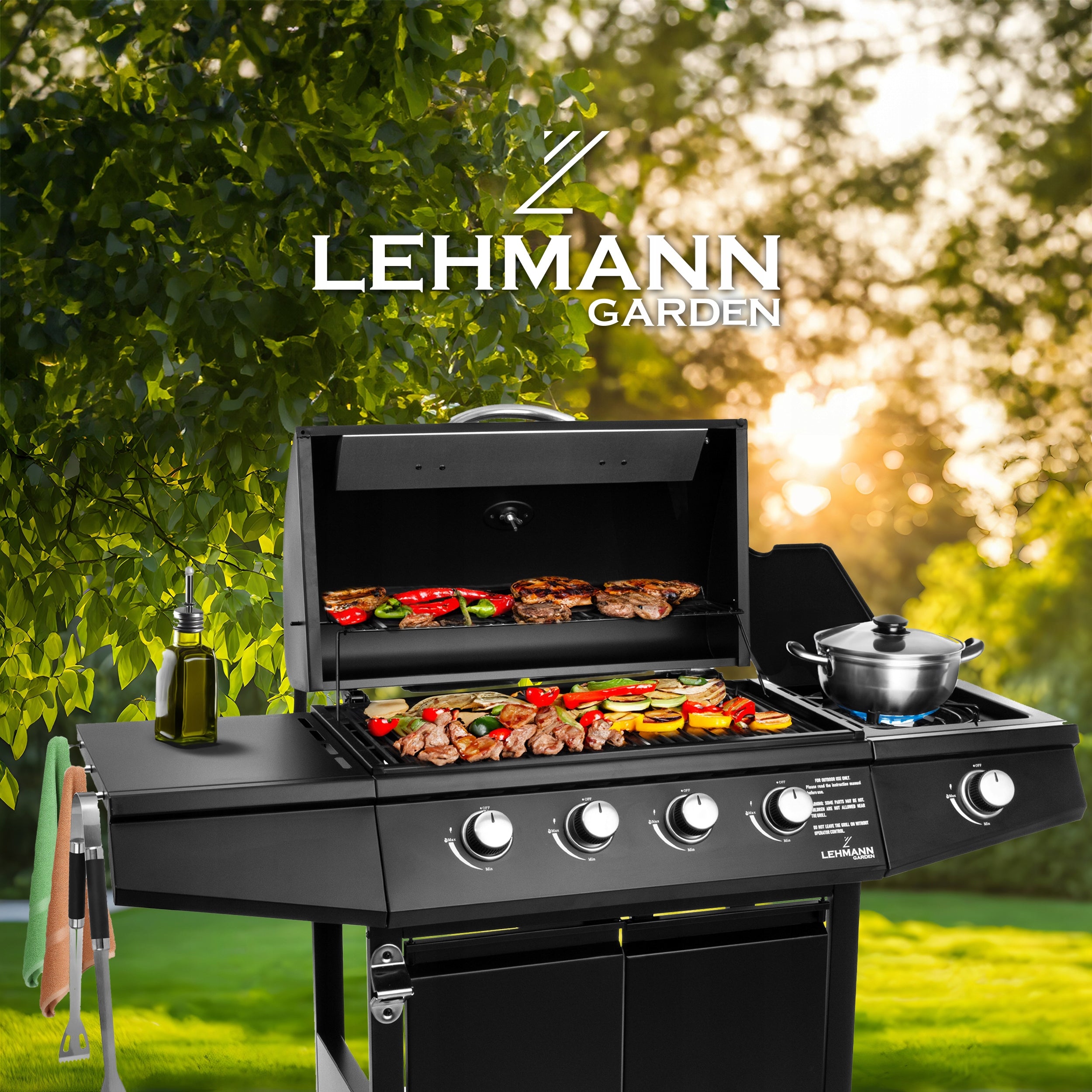 GAS GRILL GARDEN CAST IRON STAINLESS STEEL GRATE LEHMANN OHIO 4+1 COVER Brand Lehmann