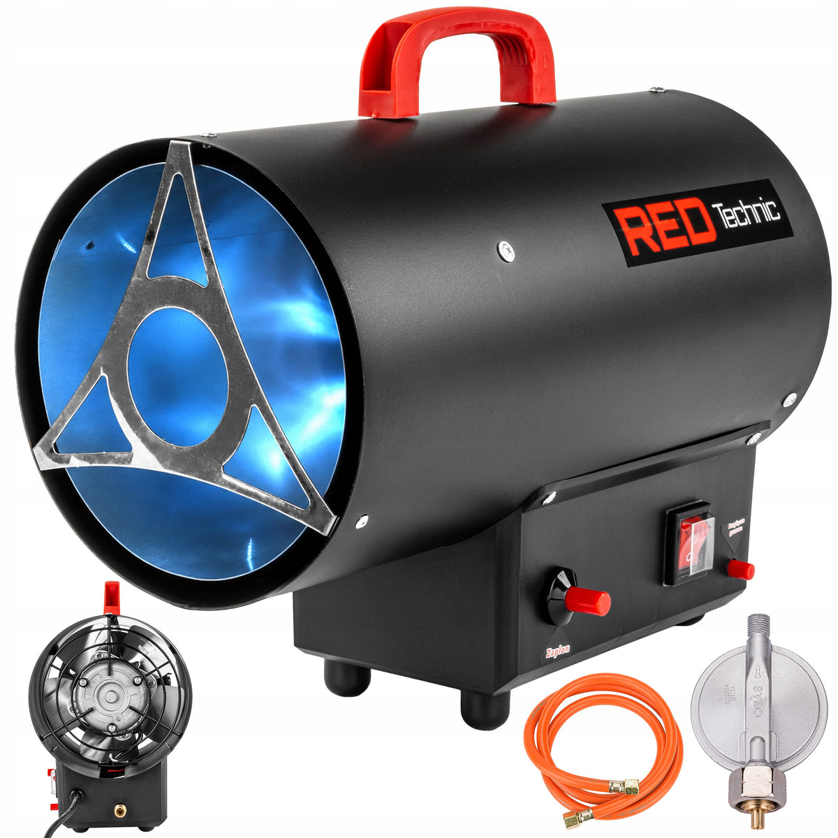 GAS HEATER FOR CYLINDER BLOWER LARGE POWER 25 KW + HOSE REDUCER
