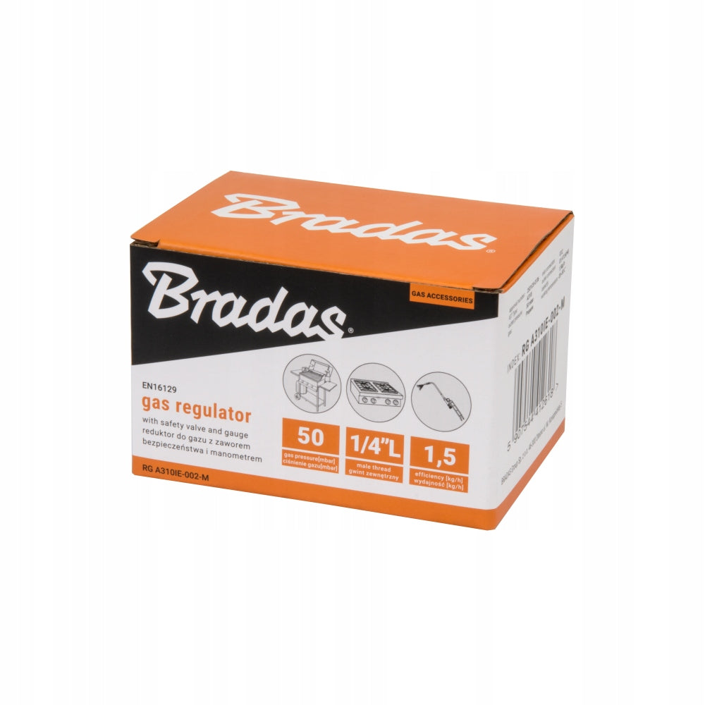GAS REDUCER BRADAS 50 mbar 1,5 kg/h with pressure gauge GZ 1/4" L Manufacturer code RG A310IE-002-M