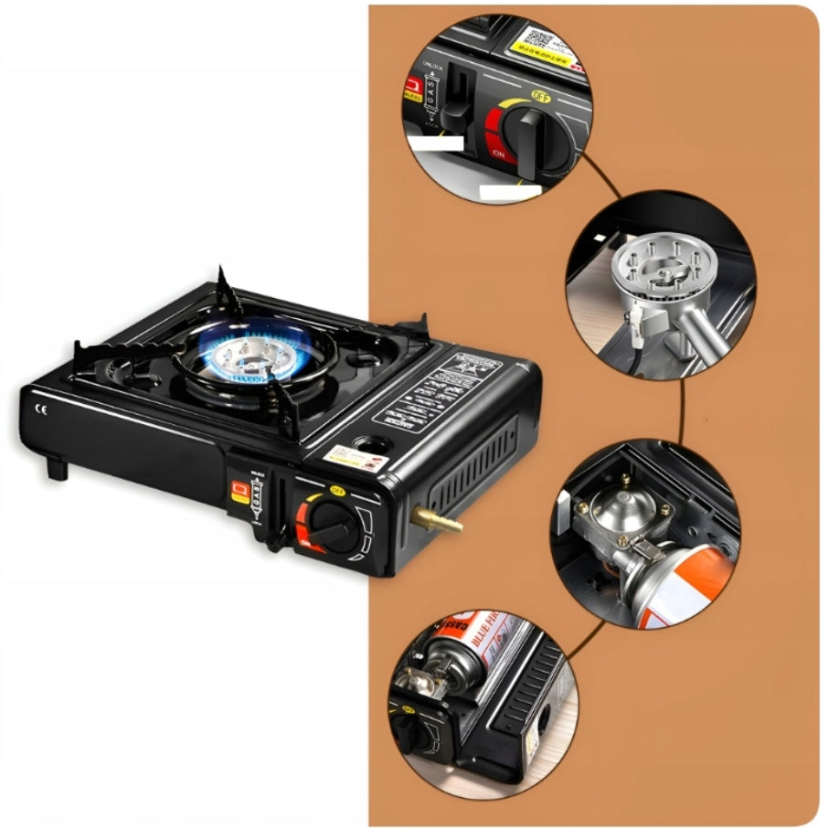 GAS TOURIST STOVE FOR CARTRIDGES FIELD CYLINDER PORTABLE SUITCASE Manufacturer code kuchenka gazowa turystyczna z refuktorem