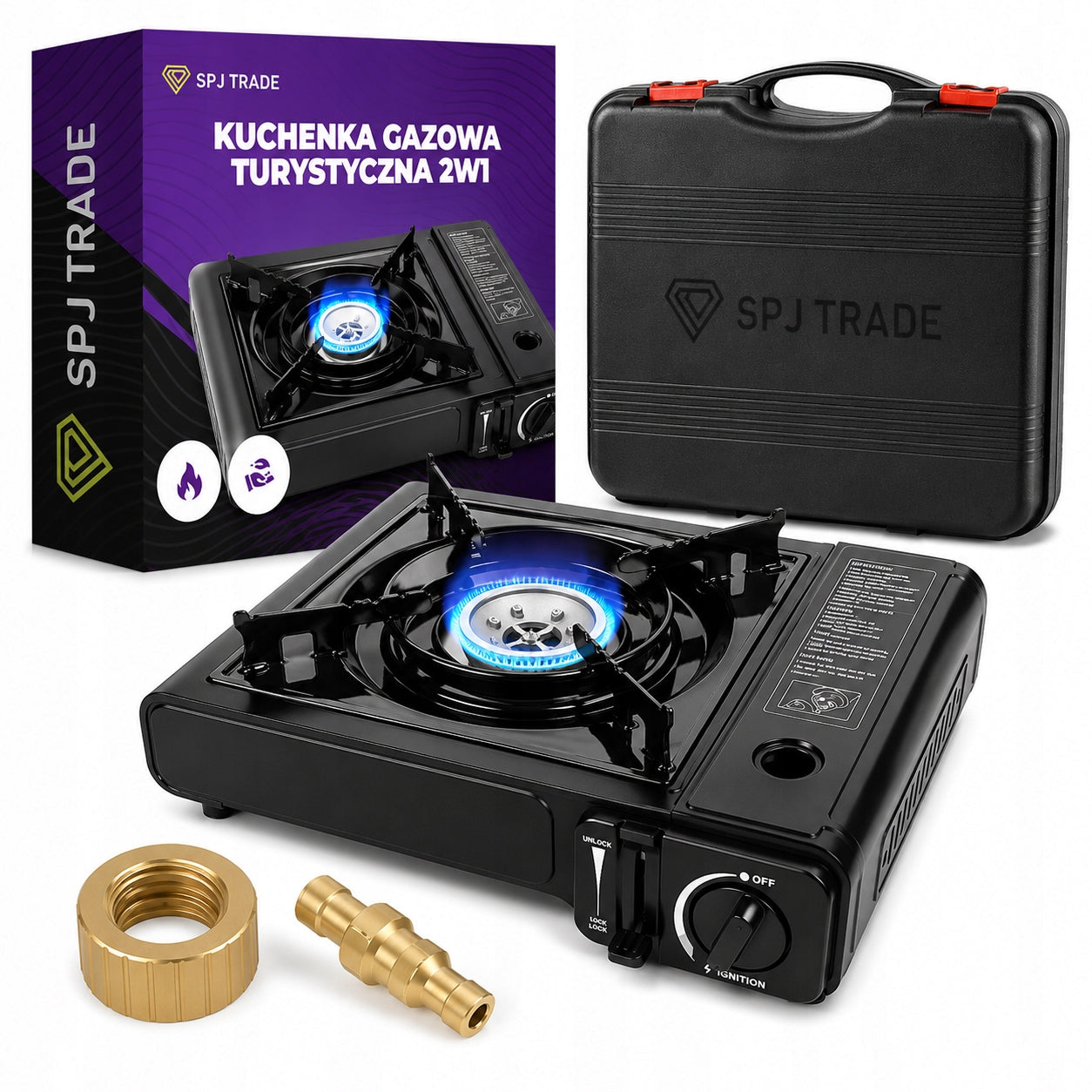 GAS TOURIST STOVE PORTABLE GAS BURNER FOR CARTRIDGES + SUITCASE