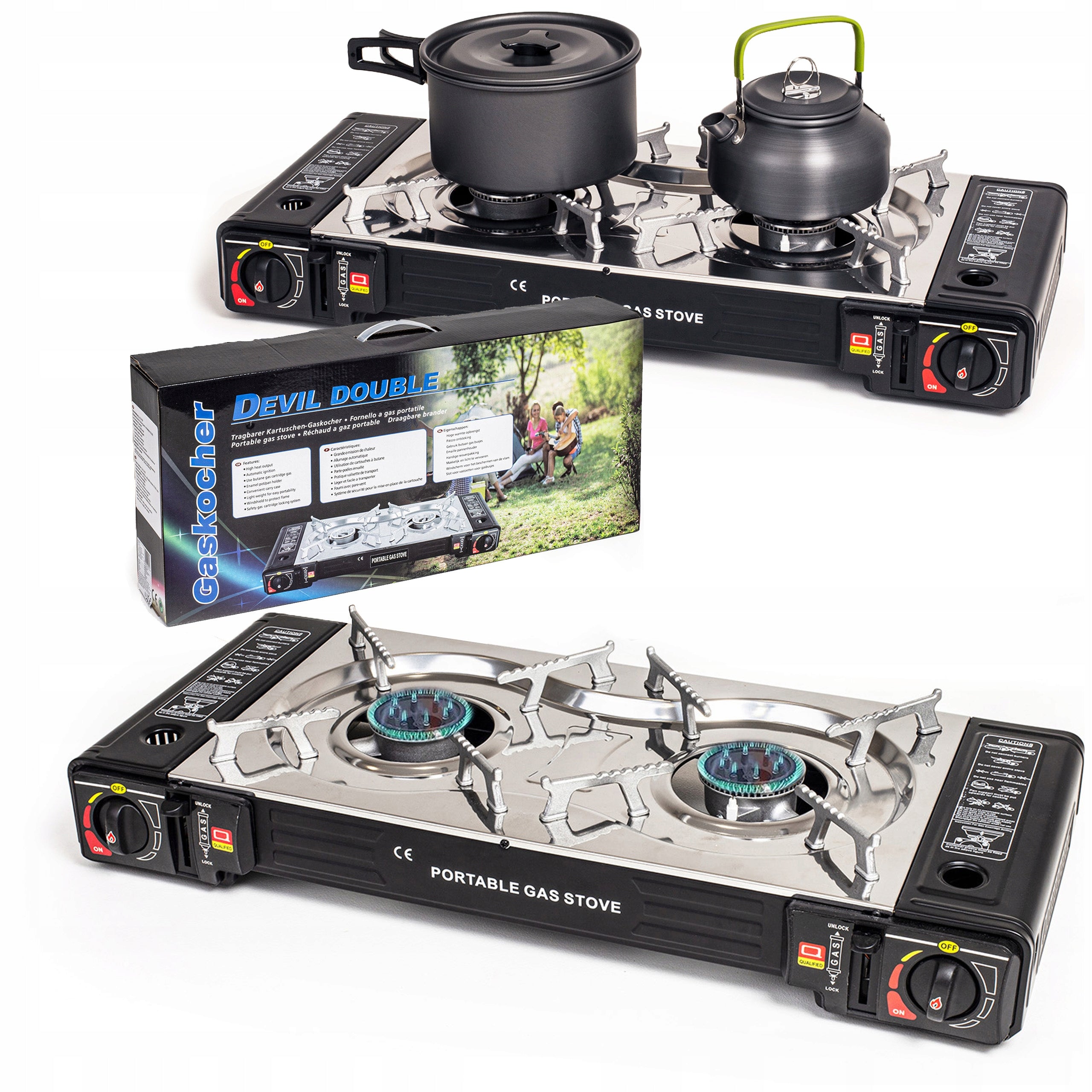 GAS TOURIST STOVE PORTABLE TWO-BURNER FOR CYLINDER CARTRIDGES