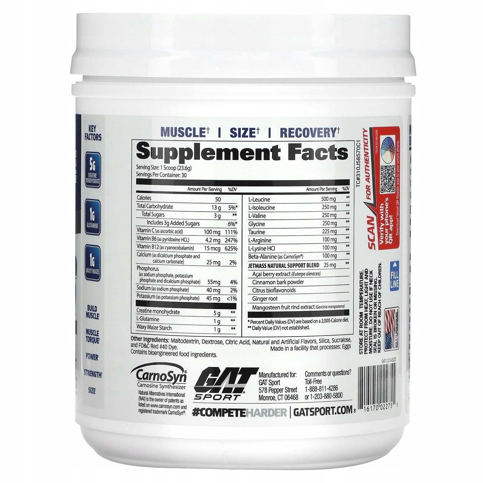 GAT, JetMASS, fast-acting volume-boosting creatine system, le Expiration date at least 3 months from the date of purchase