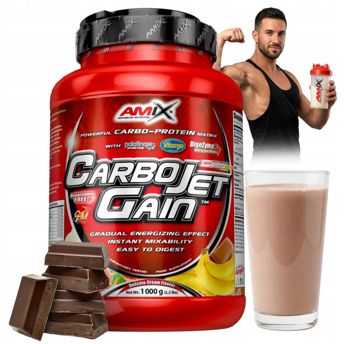 GEJNER Strong Mass Gainer Conditioner 1kg Carbo Jet Gain Chocolate