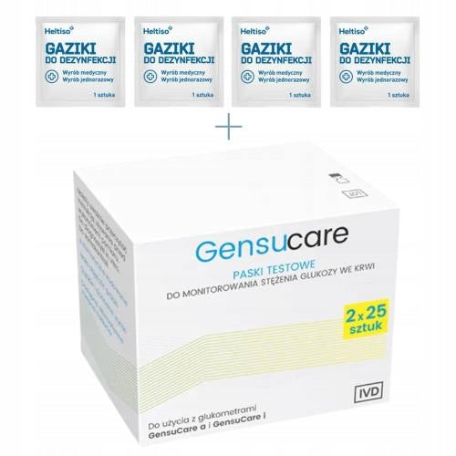 GENSUCARE STRIPS 2x25 PIECES FOR GLUCOSE LEVEL MONITORING + FREEBIE GAUZE PADS
