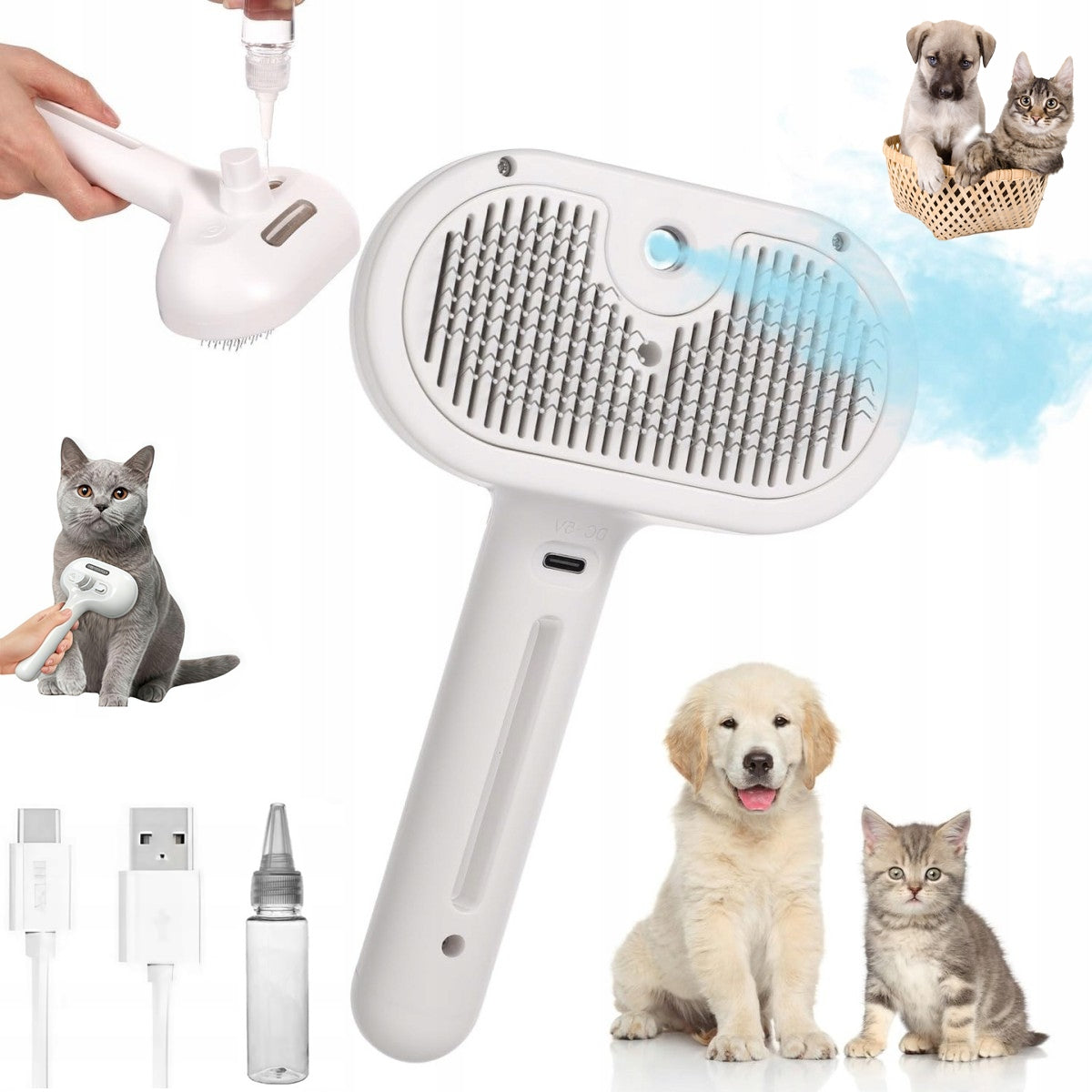 GENTLE PET BRUSH – STEAM, WITH USB-C, FOR HAIR AND RELAXATION