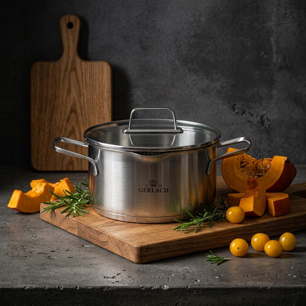 GERLACH AMBIENTE Set of pots with lids 8 el. / stainless steel Material stainless steel