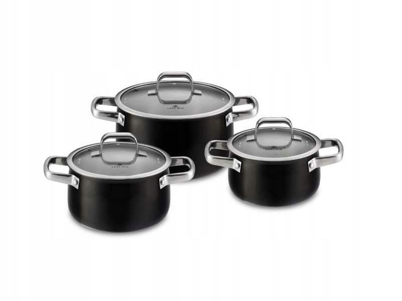 GERLACH SET OF EMAILED POTS WITH LIDS INDUCTION GAS 6EL BLACK Line Prime