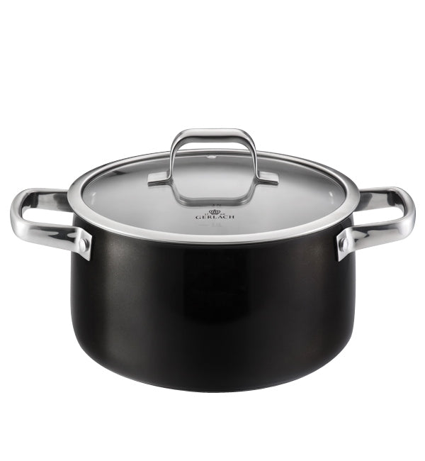 GERLACH SET OF EMAILED POTS WITH LIDS INDUCTION GAS 6EL BLACK Material enamel