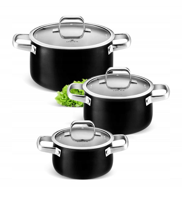 GERLACH SET OF EMAILED POTS WITH LIDS INDUCTION GAS 6EL BLACK Number of items in the set 6