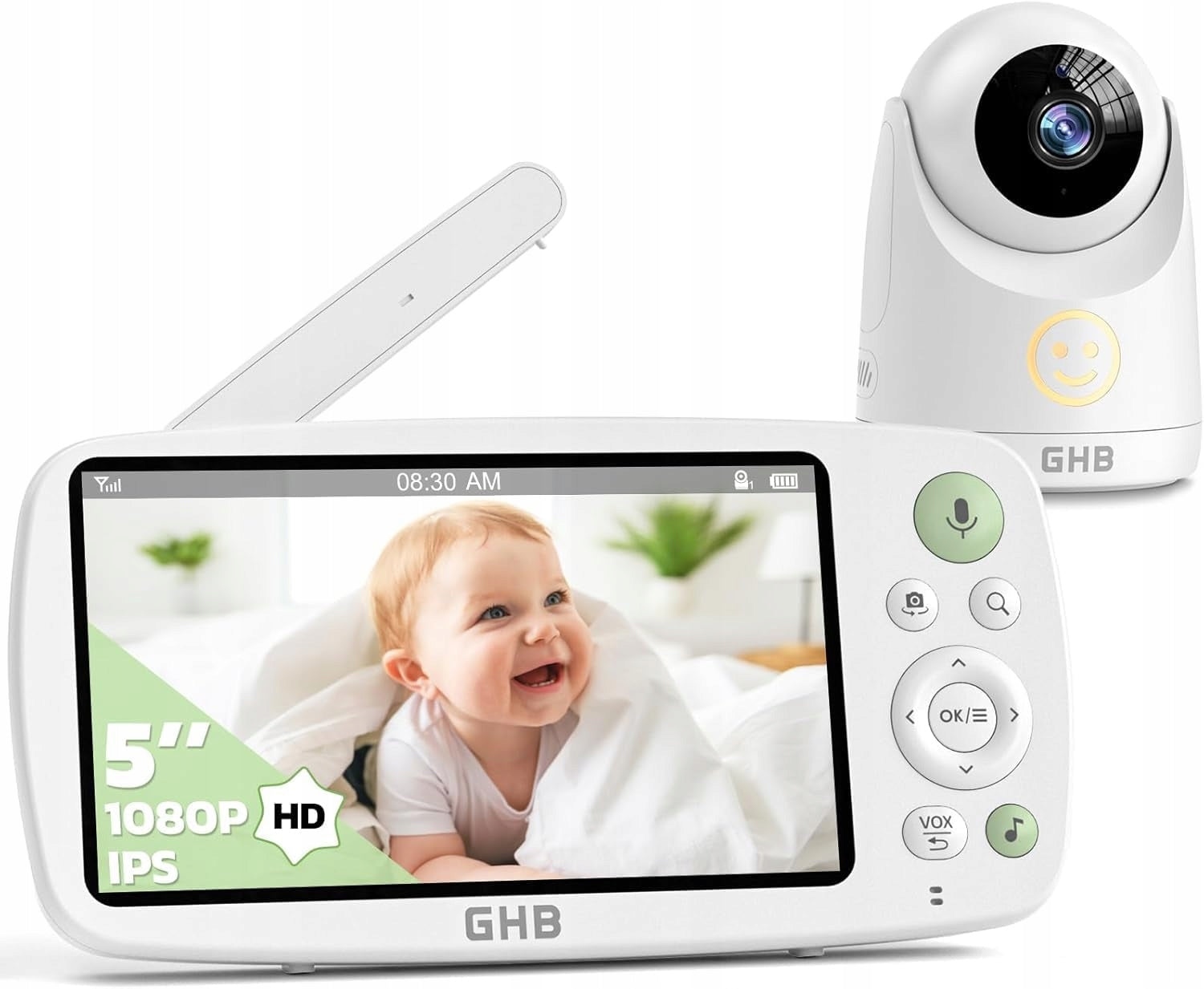GHB Baby Monitor Camera 5" HD 1080P 4000mAh VOX 4xZoom 300m