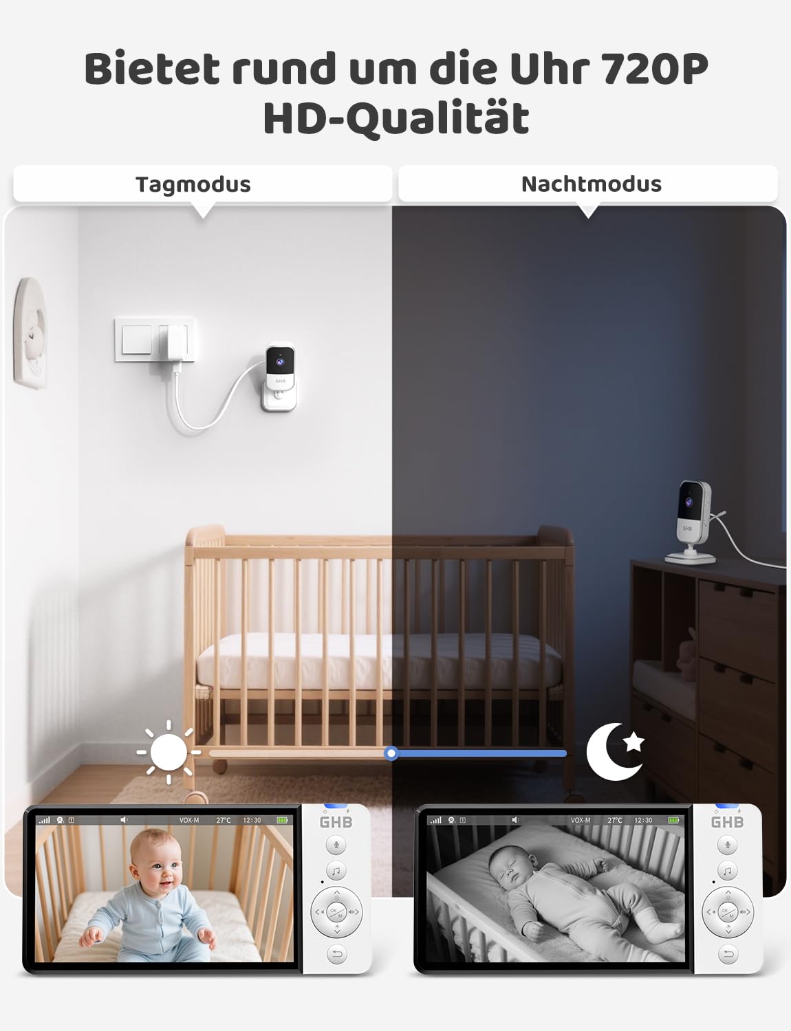 GHB Baby Monitor Electronic Camera 5 Cali 720P 5000mAh VOX Zoom Night Audio Packaging status original