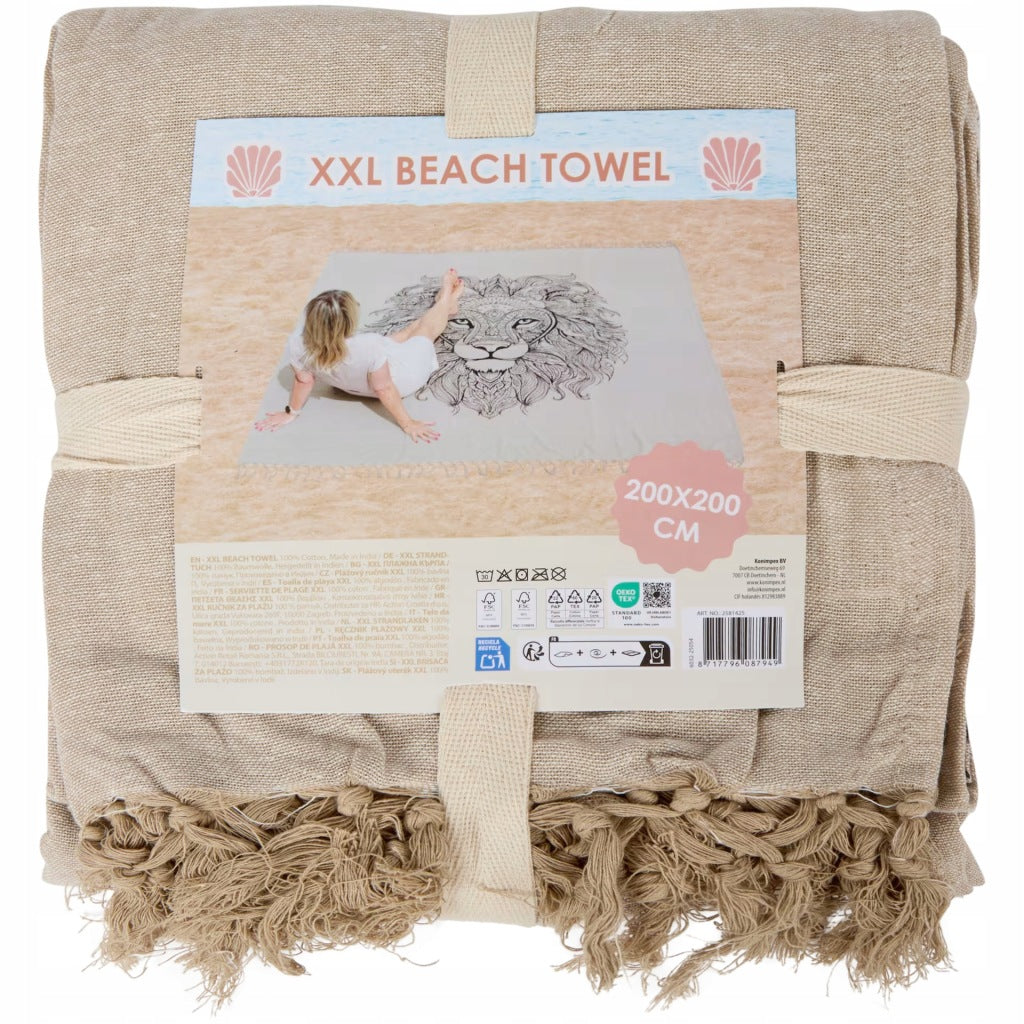 GIANT BEACH BLANKET XL 200×200 COTTON BOHO LION PATTERN Packaging status original