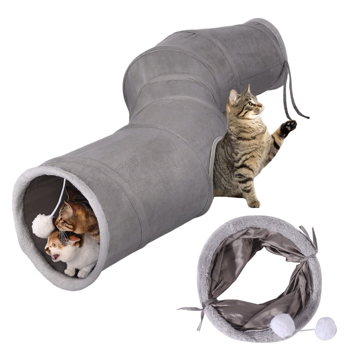 GIANT TUNNEL FOR CAT GREY – FOLDING WITH BALL, LARGE TOY FOR CATS