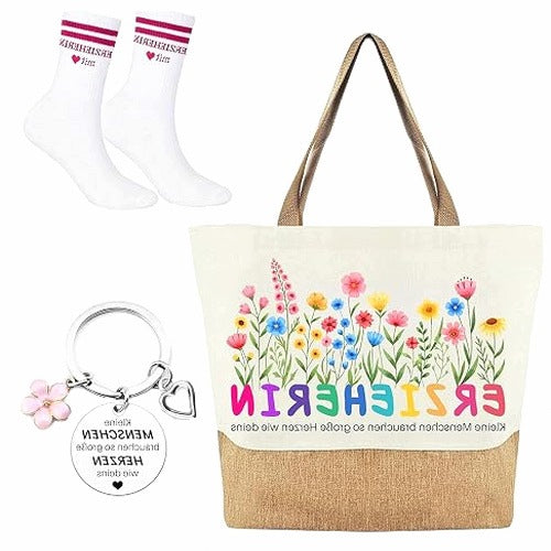 GIFT FOR EDUCATOR JUTE BAG SOCKS KEY CHAIN THANK YOU