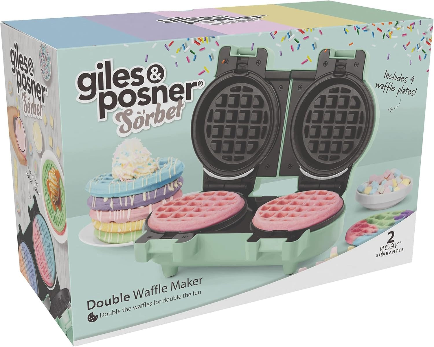 GILES & POSNER DOUBLE MINI WAFFLE IRON 1100W REMOVABLE PLATES GREEN Brand Giles & Posner