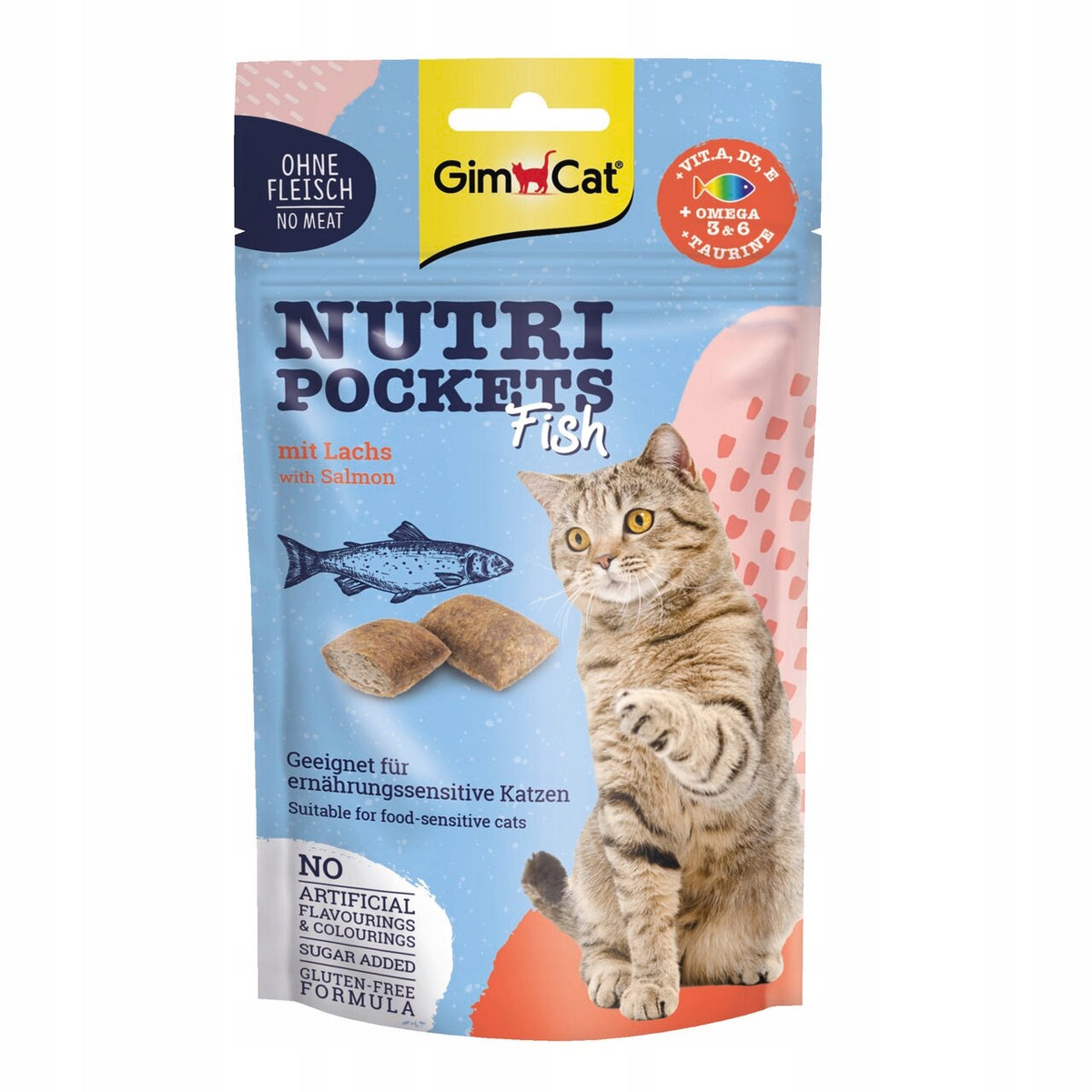 GIMCAT NUTRI POCKETS FISH SALMON FLAVORED CAT TREATS 60g Packaging status original