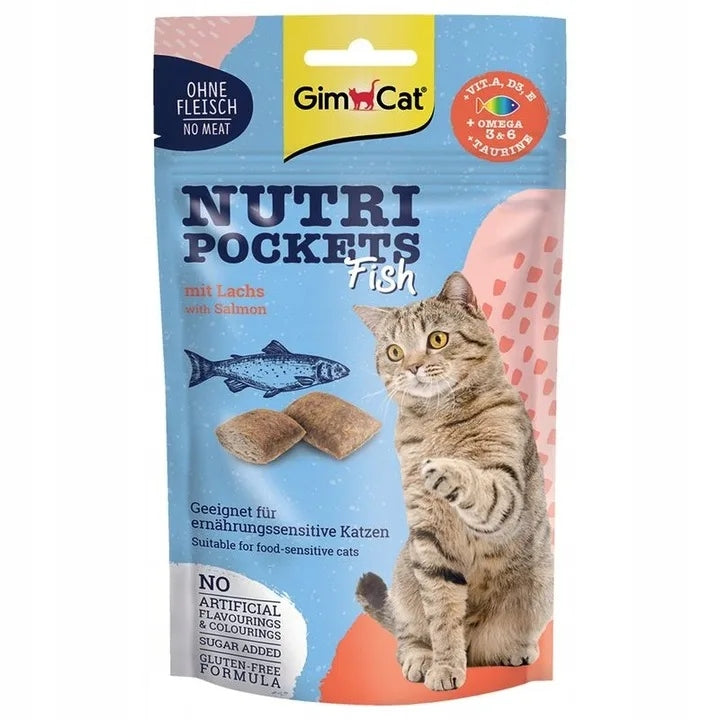 GIMCAT NUTRI POCKETS FISH SALMON FLAVORED CAT TREATS 60g