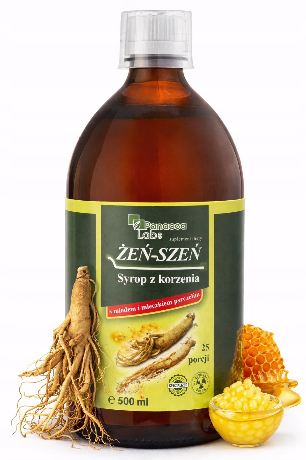 GINSENG Root syrup energy vitality 500 ml Panacea Labs Packaging status original