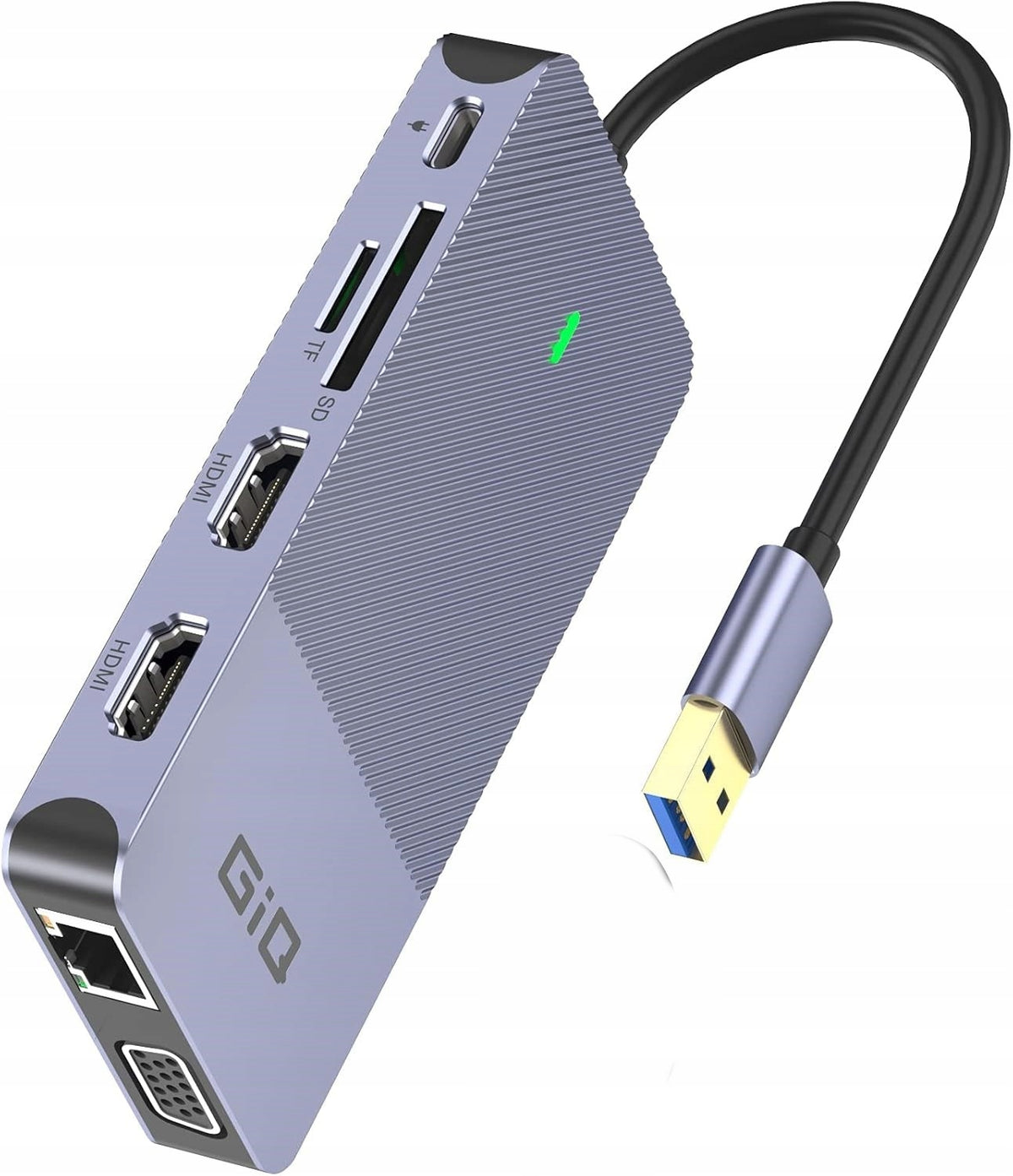 GIQ HUB USB 3.0 / USB-C 11in1 VGA HDMI 4K UHD PD SD TF AUX LAN RJ45 ETHERNET