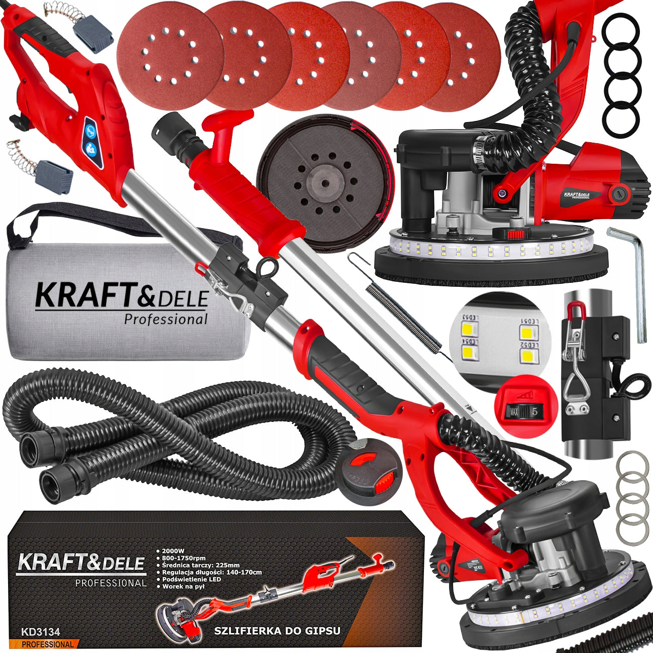 GIRAFFE GRINDER FOR PLASTER DUST-FREE TELESCOPIC LED 360 2000W