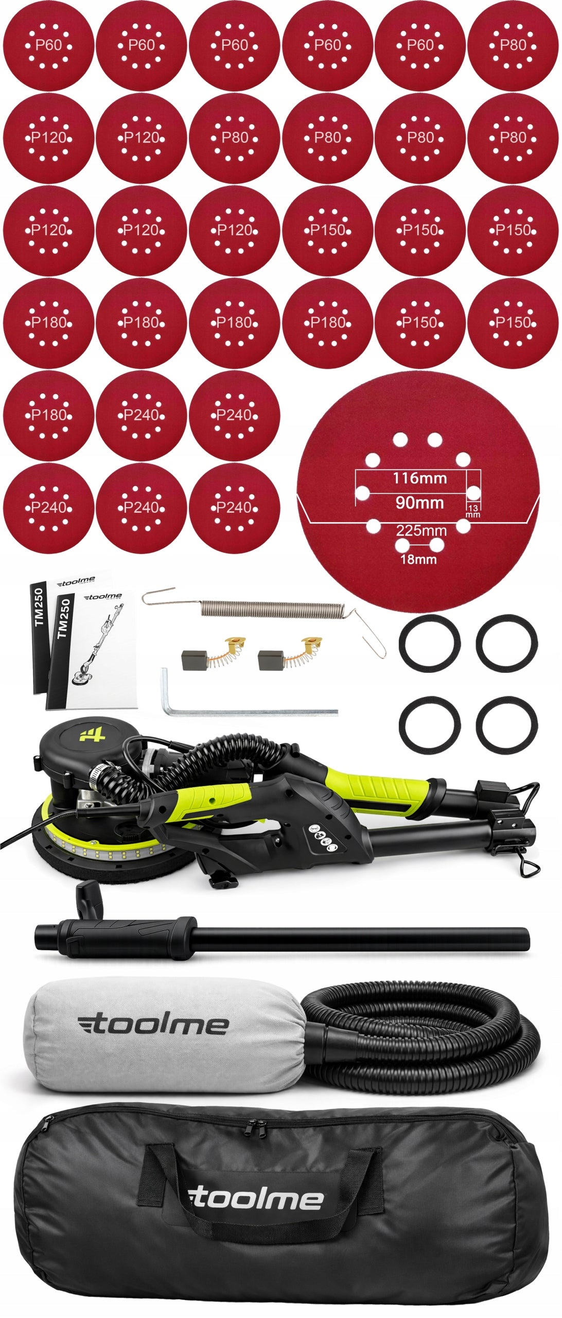 GIRAFFE SANDER FOR PLASTERING PLASTER WALLS Dual LED toolme tm250 Manufacturer code TM250