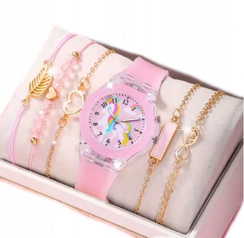 GIRL'S WATCH WITH STRAP GLOWING + BRACELETS 1715