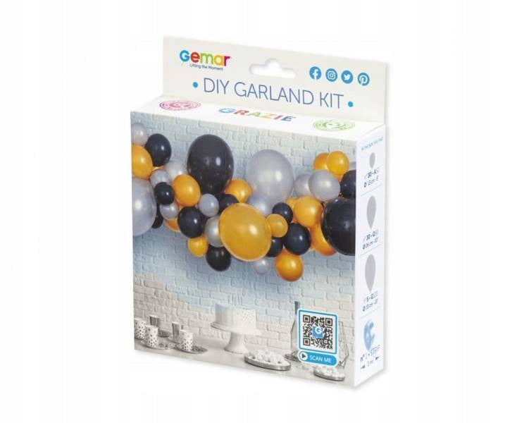 Ballongirlande aus goldenen, schwarzen, silberfarbenen Luftballons 
