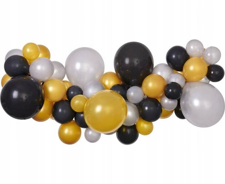 Ballongirlande aus goldenen, schwarzen, silberfarbenen Luftballons 