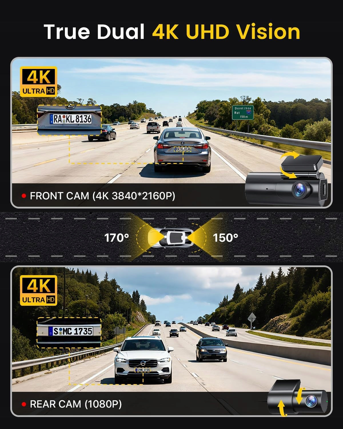 GKU Car Camera 4K 2.5K Front Rear WiFi 64GB SD Card Night Mode Manufacturer code D600BBB