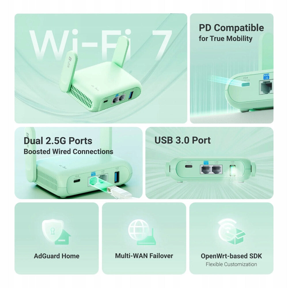 GL.iNet Beryl 7 (GL-MT3600BE) | small Wi-Fi 7 OpenWrt VPN router Manufacturer code GL-MT3600BE
