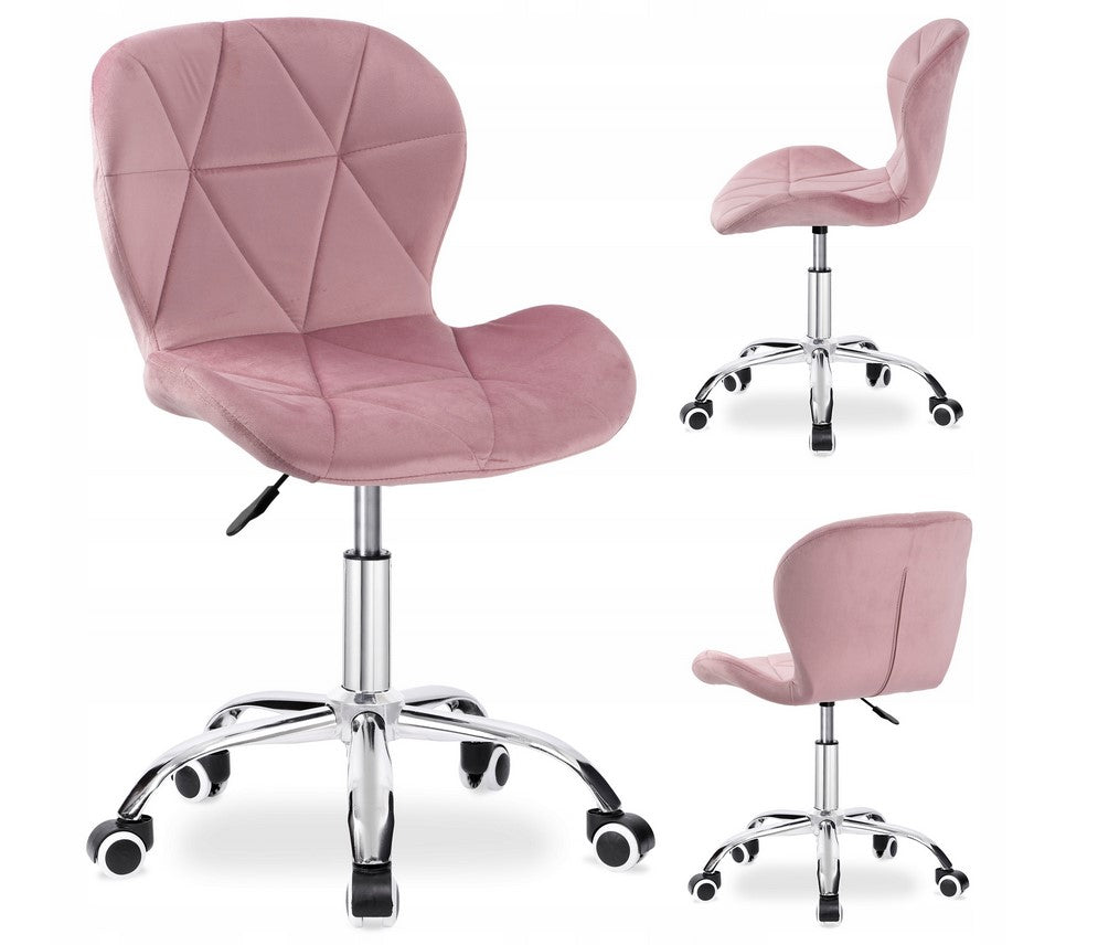GLAM office chair pink velour swivel chrome adjustable ergonomic