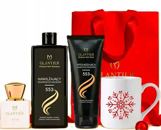 GLANTIER Hair Gift Set for Her + Premium Perfume 553 + Mug