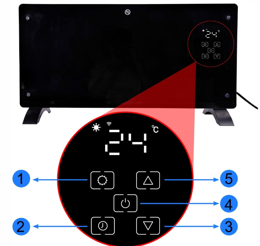 GLASS BLACK CONVECTOR ELECTRIC HEATER FOR WiFi 80cm + XXL Remote Control Packaging status original