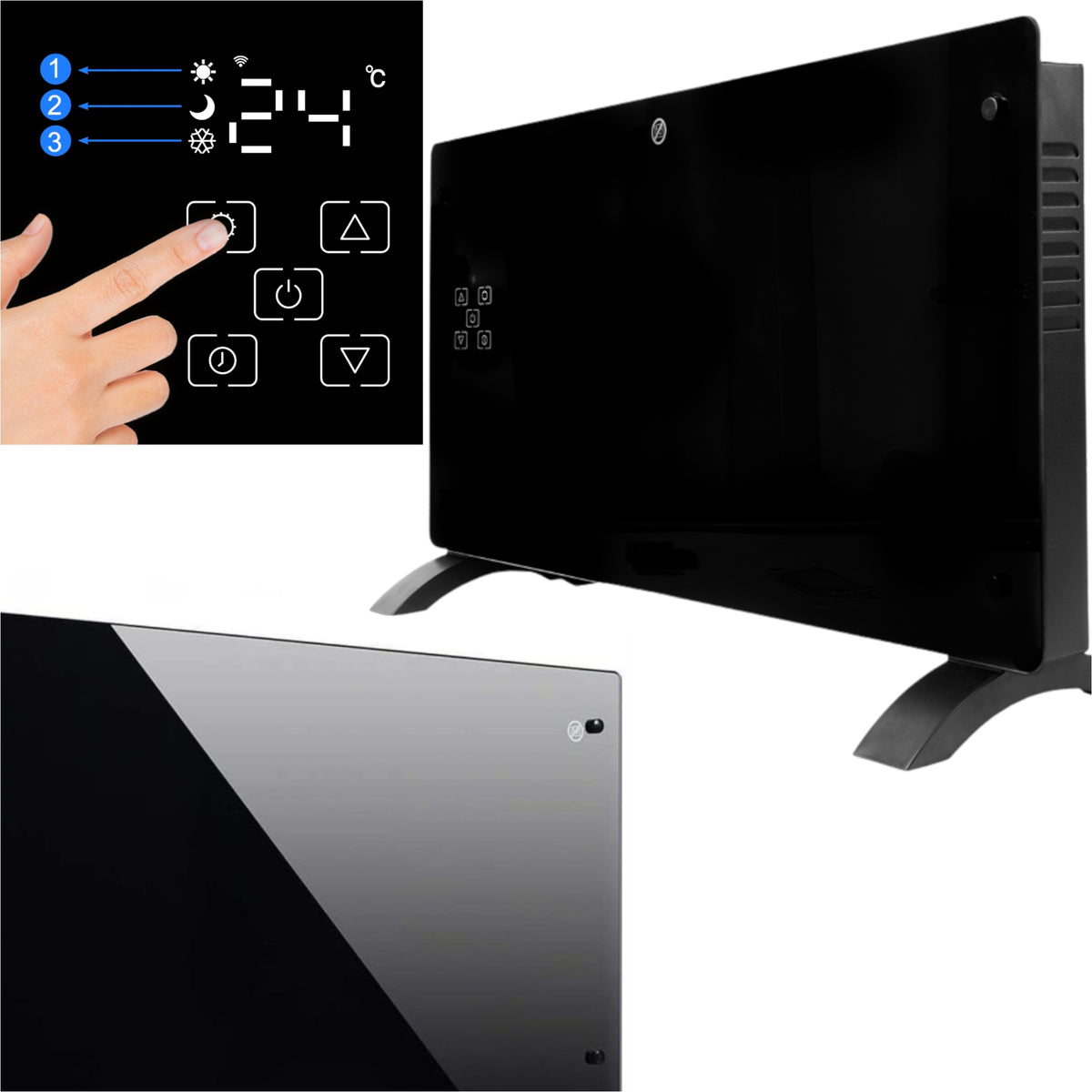 GLASS BLACK CONVECTOR ELECTRIC HEATER FOR WiFi 80cm + XXL Remote Control