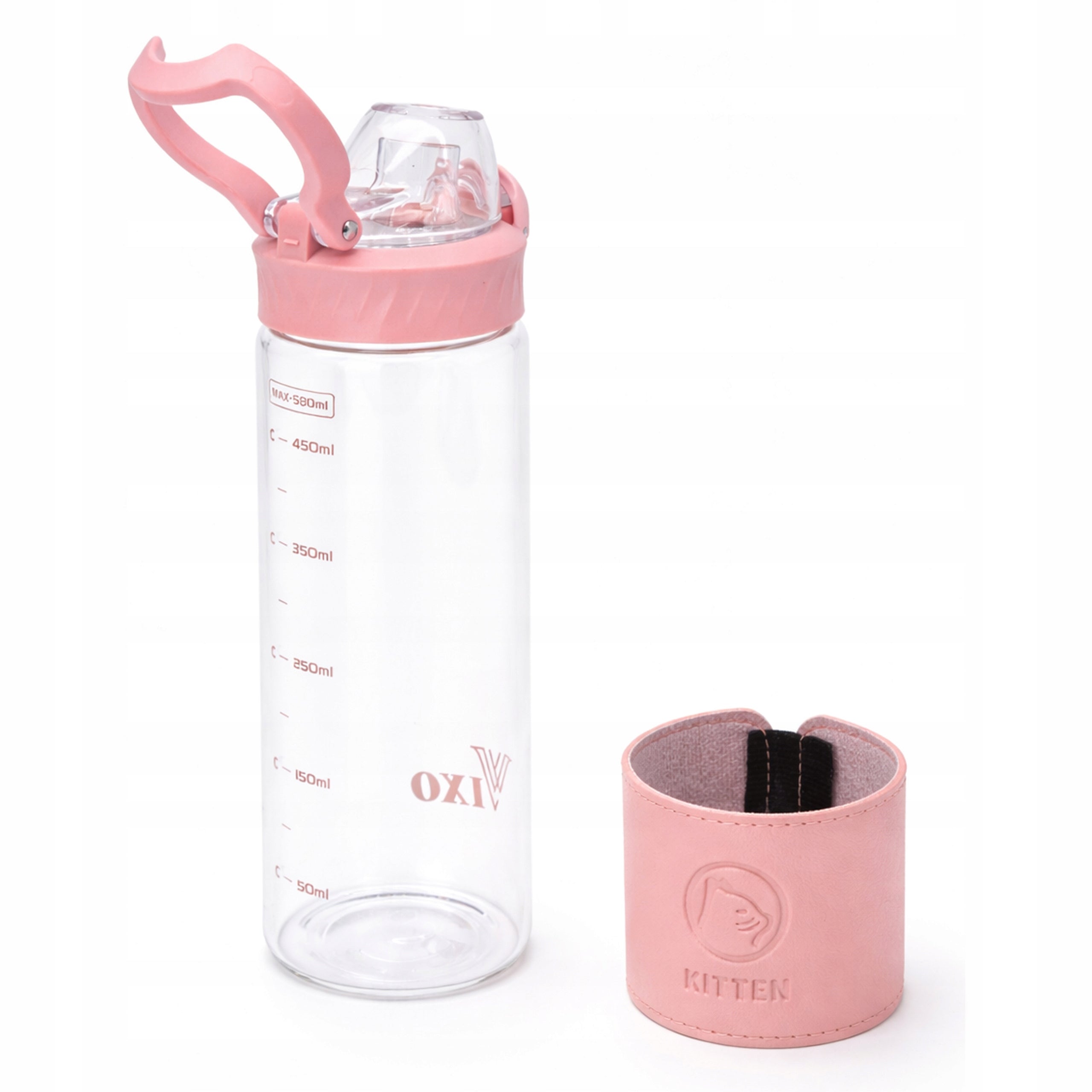 GLASS BOTTLE FOR WATER DRINKS VIXO GLASS BOTTLE AIRTIGHT STRAINER HOLDER Color pink