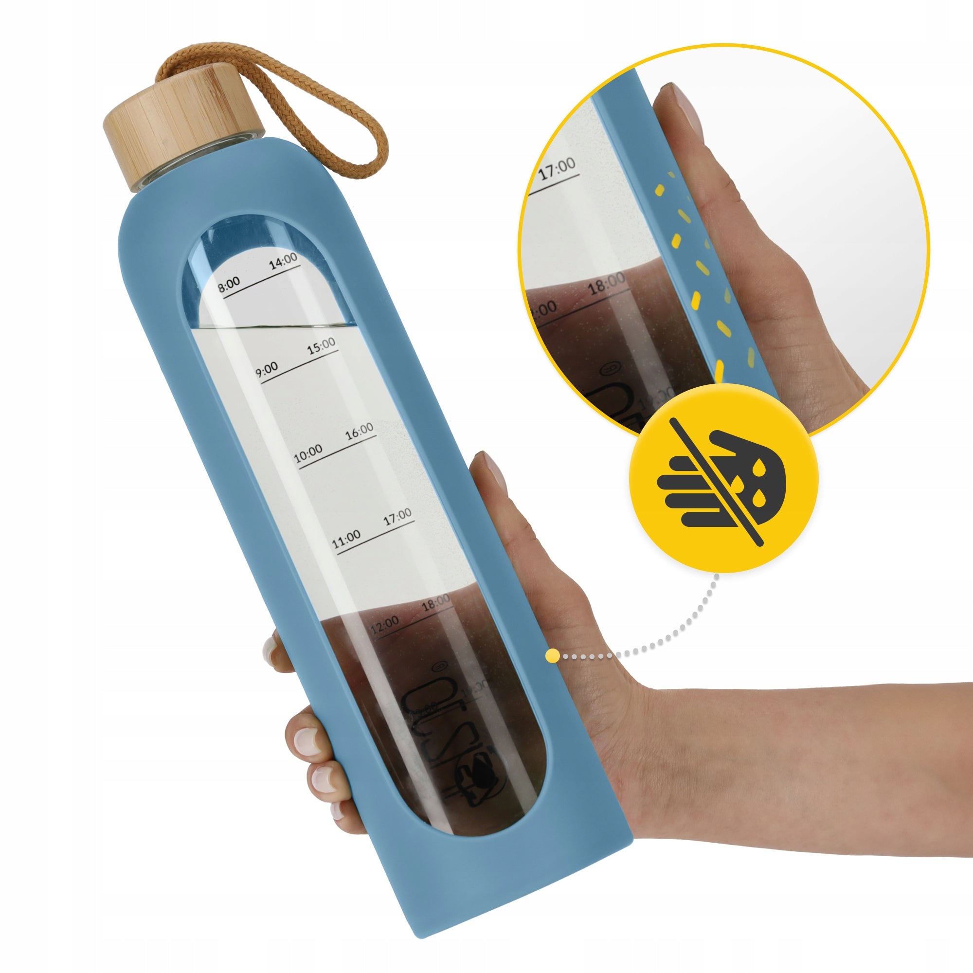 GLASS BOTTLE FOR WATER MOTIVATION SEALED MEASURING CUP SILICONE CASE 4FIZJO Manufacturer code Szklana butelka sportowa na wodę 1000 ml WB24