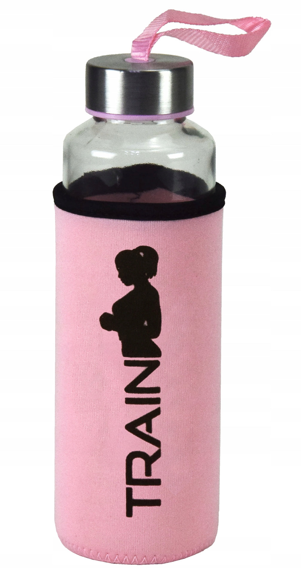 GLASS BOTTLE SPORTS WATER BOTTLE FOR TRAINING NON-SLIP COVER 400ml Color pink