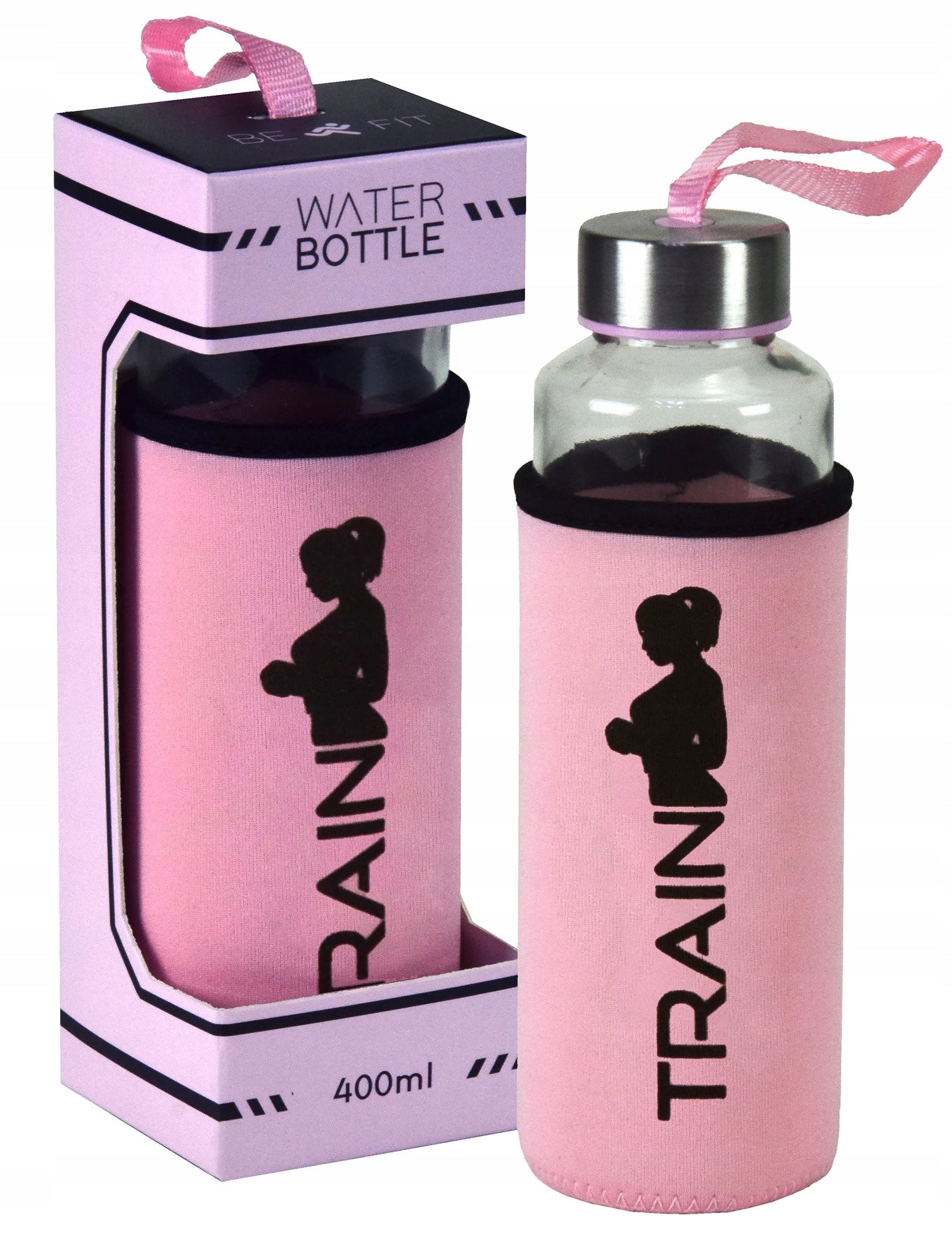 GLASS BOTTLE SPORTS WATER BOTTLE FOR TRAINING NON-SLIP COVER 400ml