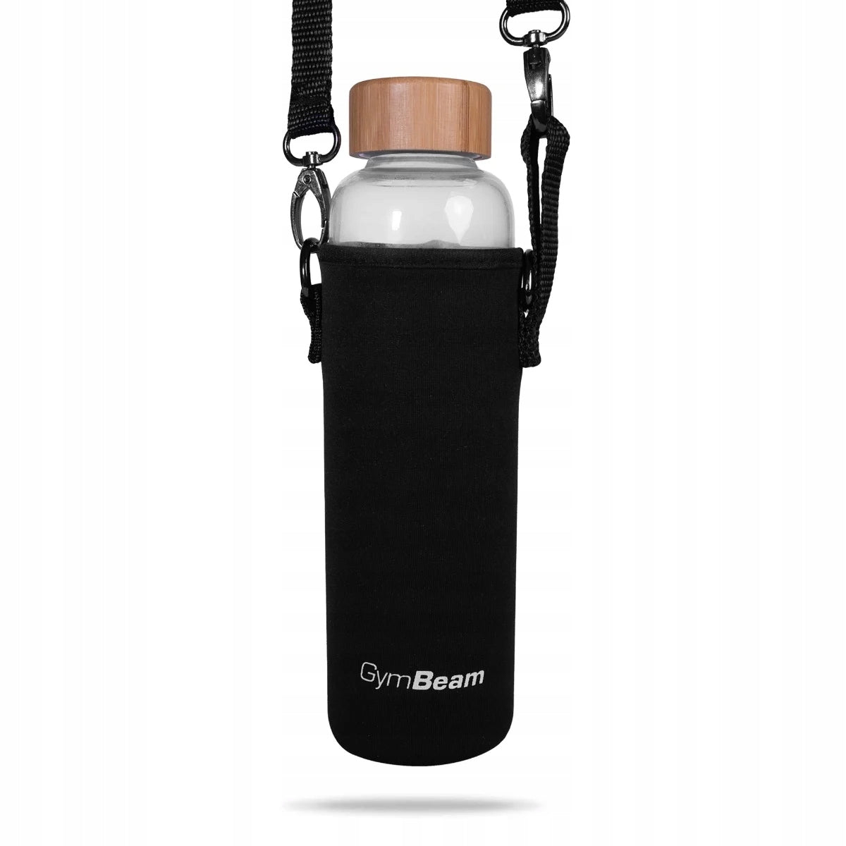 GLASS BOTTLE WITH COVER WATER BOTTLE BAMBOO CAP GymBeam 600ml Color transparent