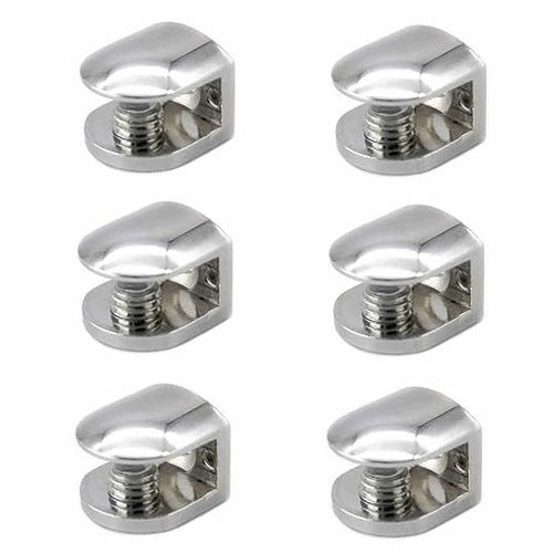 GLASS CLAMP ADJUSTABLE ZINC ALLOY CHROME PLATED FOR SHELF 6 PCS. silicone