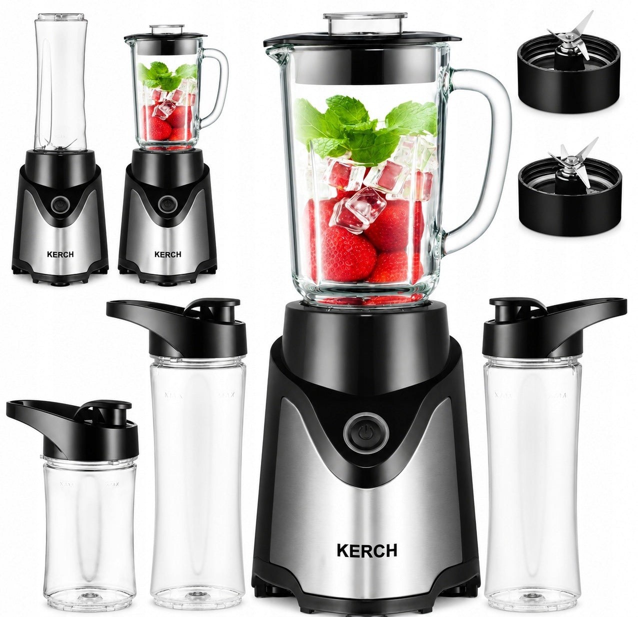 GLASS CUP BLENDER 3 SMOOTHIE COCKTAIL BOTTLES KERCH FIT 900W