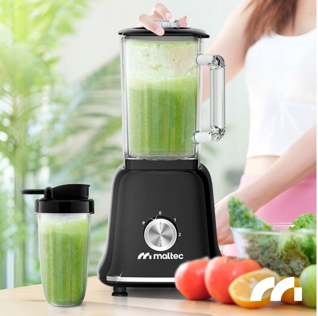 GLASS CUP BLENDER FOR COCKTAILS SMOOTHIE GRINDER 2 WATER BOTTLES LARGE 1600ML Brand Maltec