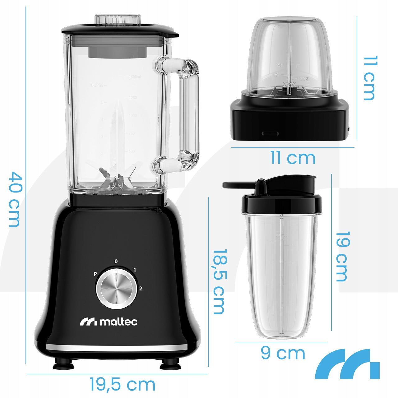 GLASS CUP BLENDER FOR SMOOTHIE COCKTAILS GRINDER 2 WATER BOTTLES LARGE 1600ML Power rating 1800 W