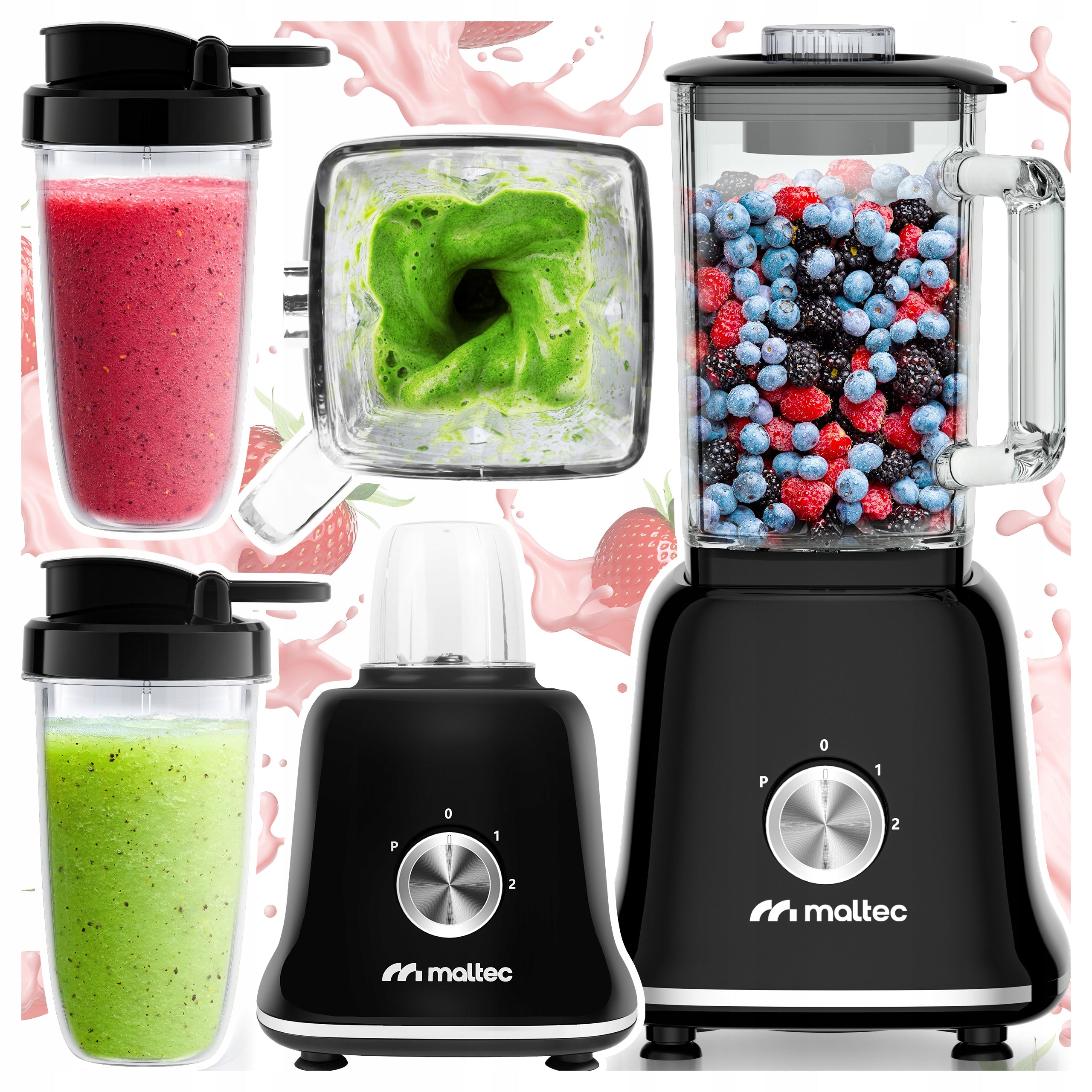 GLASS CUP BLENDER FOR SMOOTHIE COCKTAILS GRINDER 2 WATER BOTTLES LARGE 1600ML