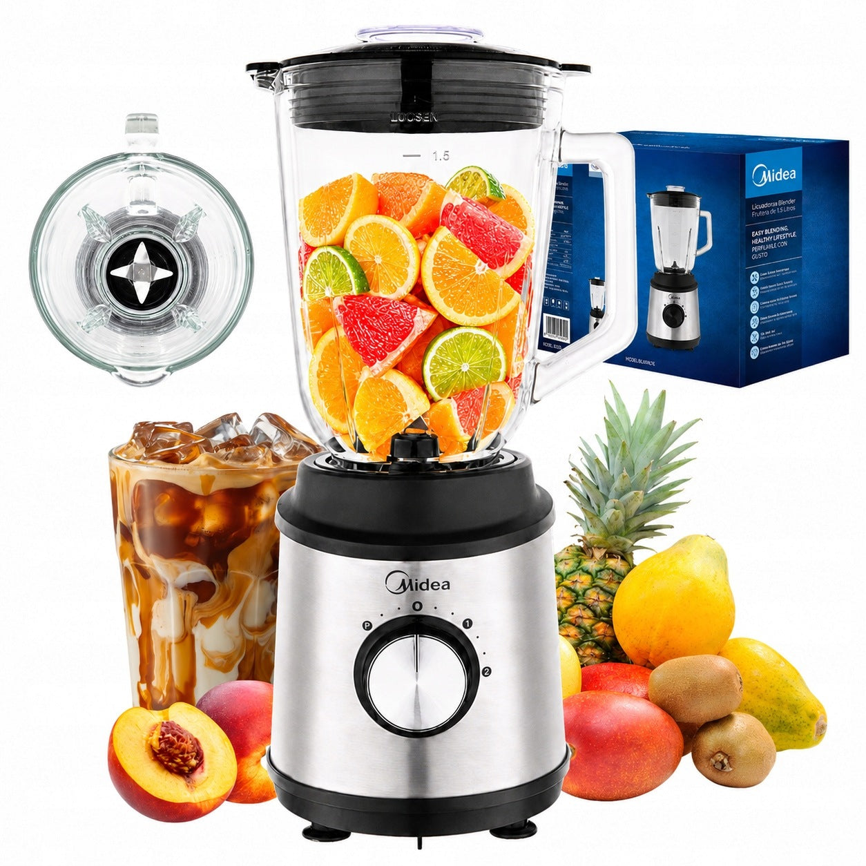 GLASS CUP BLENDER MIDEA 800W 1.5L ADJUSTABLE SPEED FOR SMOOTHIE