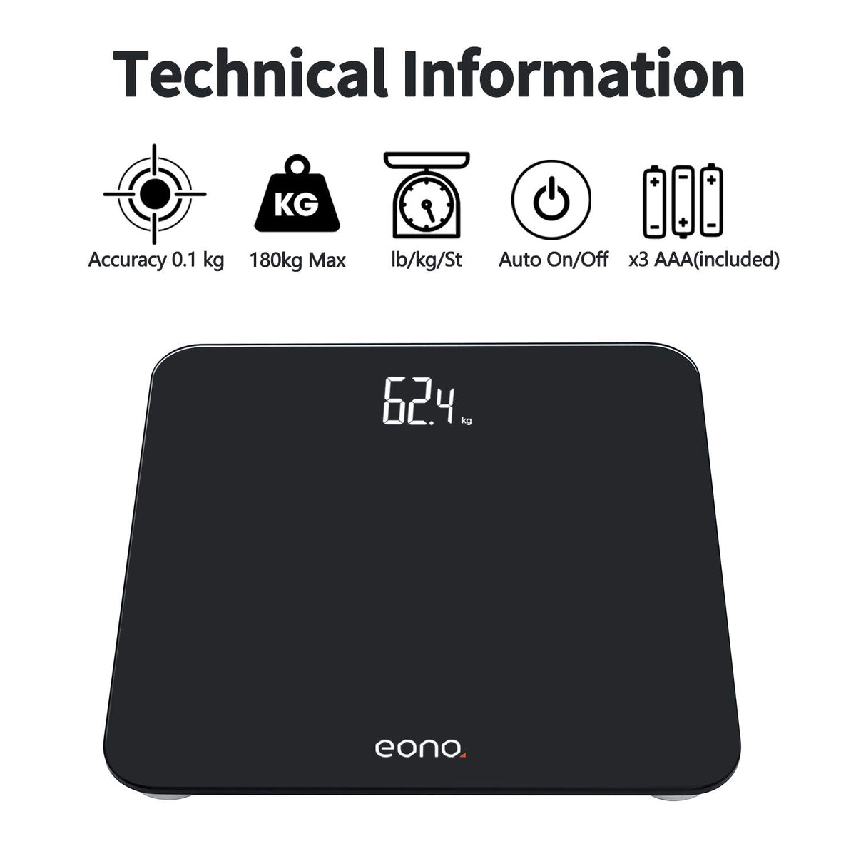 GLASS DIGITAL PERSONAL SCALE UP TO 180 KG AMAZON BRAND – EONO Packaging status original