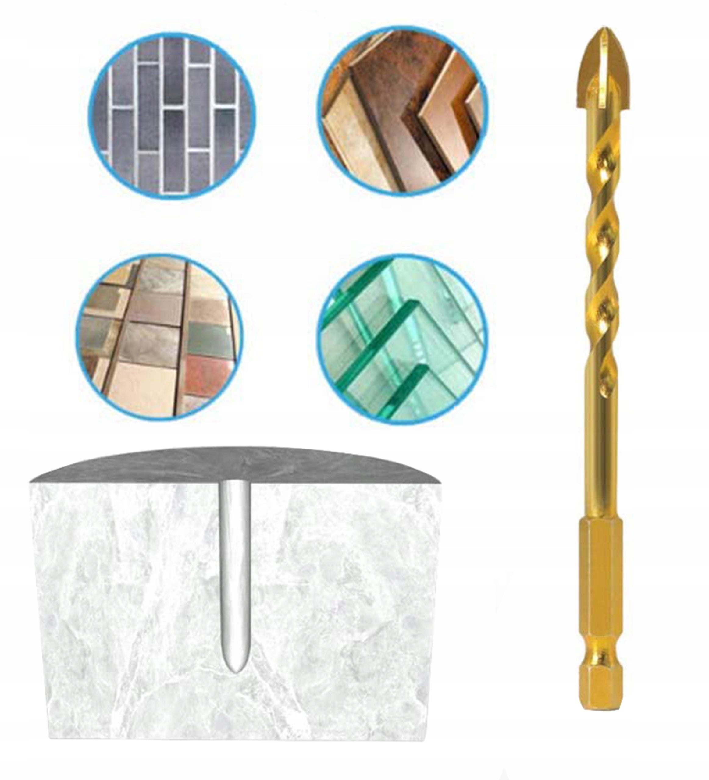GLASS DRILL BITS CERAMIC TILES STONEWARE DRILL BIT 3-12MM 7 PCS HEX 1/4" PROFI Brand Vorfal